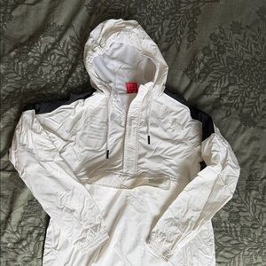 White Hooded Windbreaker with Black Accents